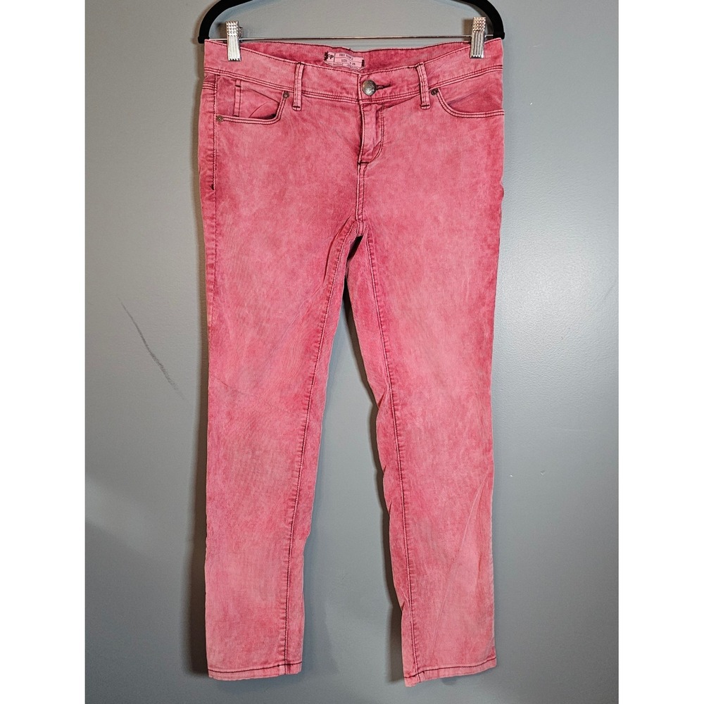 Free People Acid Wash Pink Corduroy Skinny Pants Women's W26 Mid Rise